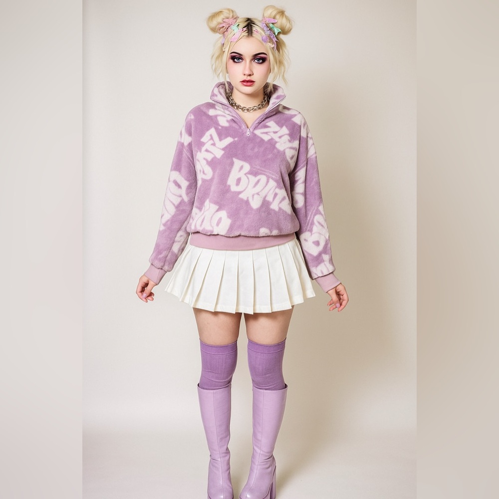 Bratz Y2K Pastel Purple Velour Quarter Zip Graphic Pullover XS Kawaii Kidcore